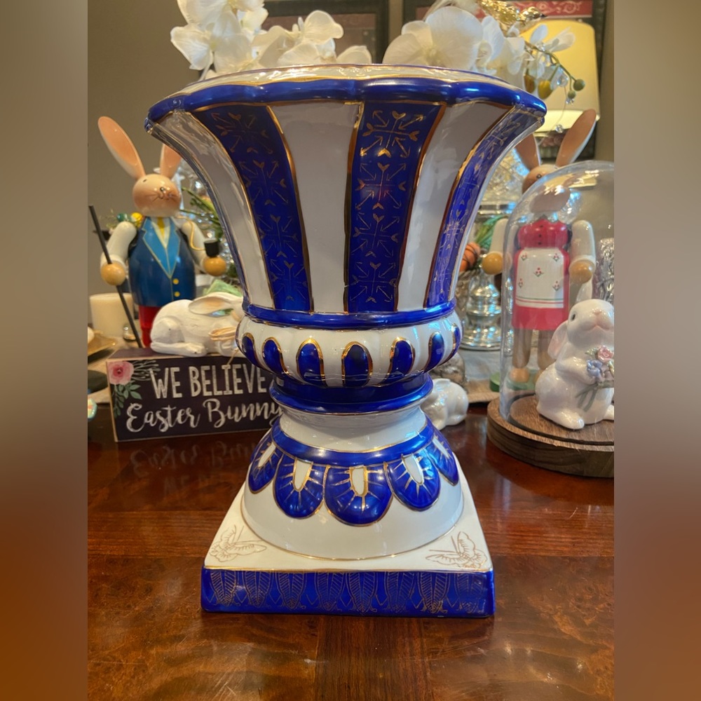 Beautiful Royal Blue and Gold Vase on Pedastal